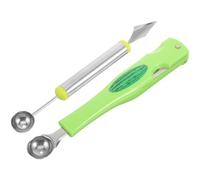 GETAJGHSD Cuillère à Pastèque en Acier Inoxydable 2 Pièces - Cuillère à Boules de Melon et Couteau Sculptant - Outil Coupe-fruits Multi-usage pour Melon, Pastèque et Fruits Frais, Ustensile