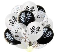 GETAJGHSD Lot de 15 Ballons en Latex Noir et Blanc Paillettes et Confettis, Décoration Polyvalente pour Fête, pour Anniversaire et Soirée
