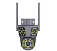 Getdoublerich Caméra de sécurité 2K en couleur à trois écrans avec vision nocturne, caméra de surveillance extérieure en ABS ultra transparent, gris, 20 x 13 x 15 cm