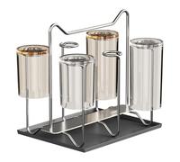 Getdoublerich Égouttoir à tasses avec plateau d'égouttement, 6 crochets en acier inoxydable pour comptoir de cuisine, organisateur de bureau peu encombrant pour bouteilles de lunettes, blanc