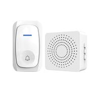 Getdoublerich Kit de sonnette sans fil avec portée de 200 m, émetteur étanche IP66, 55 mélodies et 5 réglages de volume, carillon auto-alimenté sans batterie pour usage domestique, blanc