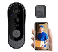Getdoublerich Sonnette vidéo sans fil, sans abonnement, sonnette vidéo 1080p avec carillon, audio bidirectionnel, pour vision nocturne, Wi-Fi 2,4 G, intérieur et extérieur