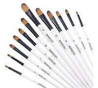 GETHPEN Filbert Lot de 12 pinceaux d'artiste pour Acrylique, Huile, Aquarelle, Gouache, kit de Peinture Professionnel avec Pointes en Nylon synthétique Blanc