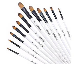 GETHPEN Filbert Lot de 12 pinceaux d'artiste pour Acrylique, Huile, Aquarelle, Gouache, kit de Peinture Professionnel avec Pointes en Nylon synthétique Blanc