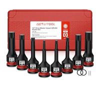 GETLITOOL Douilles à Impact XZN 1/2",Jeu de 8 Douille Embout XZN,M5-M18 à Choc,en Acier Allié S2,Jeu de Dent Multiple à Choc,CR-MO,avec Élastique et Goupille pour hocs Pneumatique,Electrique