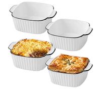 GETRICH 4 Pièces Mini Plats à Gratin Carrés Céramique avec Poignées, Blanc