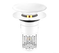 Gettimore Bouchon de vidage pour lavabo avec noyau en cuivre blanc, évacuation rapide avec panier filtrant amovible, double joint de blocage pour bassins de 33 à 40 mm