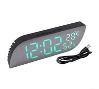 Gettimore Horloge de bureau électronique moderne avec finition miroir, affichage de la température et de l'humidité, LED à intensité variable, USB ou pour réveil à piles pour intérieur (vert)