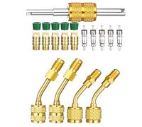 Gettimore Kit complet d'adaptateur R32 R454B R410A HVAC, raccords en laiton de 6,35 mm avec extracteur de noyau de valve, 5 noyaux et joints verts pour installation de climatisation mini split