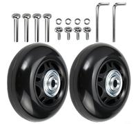 Gettimore Lot de 2 valises pour roues de rechange de 64 mm x 24 mm, kit de roues de bagages avec essieux en métal et outils, roulettes lisses et silencieuses pour réparation de valise, noir