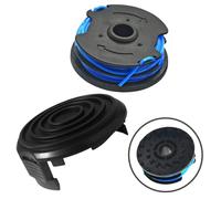 Gettimore Lot de 4 bobines de rechange et couvercle pour débroussailleuse Harbor Freight Bauer 20115E-B, fil en nylon de 1,65 mm, 8,2 m, double épaisseur, noir et bleu