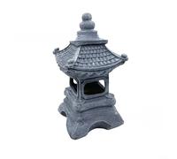 Gettimore Statue de jardin pagode à énergie solaire, lanterne zen japonaise en résine avec détails en mousse, paysage extérieur, terrasse, finition pierre grise, 34 cm