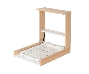 Geuther 4872 Étagère à langer murale Wicki Étagère avec matelas à langer peu encombrante utilisable d'une seule main planche à langer agréable pour le dos Naturel Motif: étoile