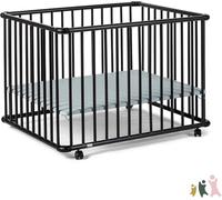 Geuther Parc Bébé en Bois Belami Plus - Hauteur Réglable - 76x97 cm - Avec Roulettes - Certifié TÜV - Idéal pour Dormir et Apprendre - Blanc