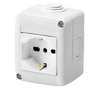 Gewiss Boîte complet équipements System Protect, avec prise 2P+T 16 à bivalente, Standard italien/Allemand, IP40, Gris Ral 7035