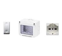 Gewiss Conteneur pour appareils 27 Combi protégé 3 Places Gris RAL 7035 IP55 avec 1 Prise Schuko Blanc, 1 Interrupteur Blanc