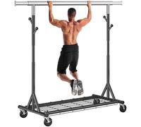 Gewudraw Portant Vetement Solide à Roulettes, Charge Max 240KG, Noir,Chromé | Portant a Vetement sur Roulettes, Barres Extensibles, Hauteur Réglable, Installation Rapide, pour Chambre, Buanderie