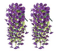 GEXINKEJI 2 Pièces Violettes Fleurs Artificielles Pétunia Plante Artificielle Exterieur Pétunia Plante Suspendue Artificielle Résistant Intempéries Et Aux UV for Outdoor Home Garden Patio Wall Decor