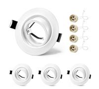 GeyouLux 4x Spots Encastrables GU10 Cadre Blanc, Orientable 45°, Cadre Métal Ø84mm Plat, Découpe 68-75mm, Douille Céramique GU10 230V, Spot Rond Sans Ampoule