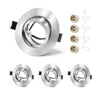 GeyouLux 4x Spots Encastrables GU10 Cadre Nickel, Orientable 45°, Cadre Métal Ø84mm Plat, Découpe 68-75mm, Douille Céramique GU10 230V, Spot Rond Sans Ampoule