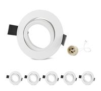 GeyouLux 6x Spot Encastrable GU10 Orientables Aluminium Blanc, Projecteurs Cadre De Montage Avec Douille GU10, Rond Support Spot Encastrable Plafond Pour LED Ou Halogènes, Trou de montage ø75mm