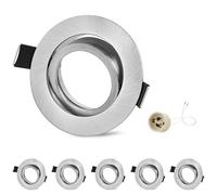 GeyouLux 6x Spot Encastrable GU10 Orientables Aluminium Nickel, Projecteurs Cadre De Montage Avec Douille GU10, Rond Support Spot Encastrable Plafond Pour LED Ou Halogènes, Trou de montage ø75mm