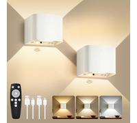 GeyouLux Applique Murale à Détecteur de Mouvement avec Télécommande, Angle du faisceau réglable, 3 Couleurs,Lumière Murale sans fil LED, Batterie Rechargeable 6000mAh, Chambres,Couloirs Blanc 2 Pièces