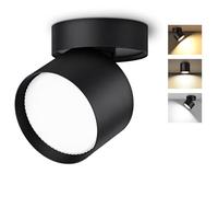 GeyouLux LED Spot en Saillie Orientable, 7W 800LM Ø82×80mm Spots de Plafond, 3000K/4500K/6500K Rotation à 350°+90° Spot LED, Aluminium Rond Noir Plafonnier Spot Orientable, 1 pièce