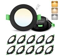 GeyouLux Lot de 10 Spot LED Encastrable 75-90mm, 7W Spots de Plafond Encastre Extra Plat 2700K/4000K/6500K Réglable, Intensité variable IP44 Spot Salle de Bain LED pour Salon Cuisine, Rond Noir