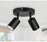 GeyouLux Plafonnier 2 Spots LED Orientable, Spots de Plafond GU10, Plafonnier Spot Noir, Luminaire Spot Rampe Spot, Applique Spot Rond pour Cuisine, Salon, Chambre (Sans Ampoule)