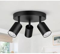 GeyouLux Plafonnier 3 Spots LED Orientable, Spots de Plafond GU10, Plafonnier Spot Noir, Luminaire Spot Rampe Spot, Applique Spot Rond pour Cuisine, Salon, Chambre (Sans Ampoule)