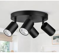 GeyouLux Plafonnier 4 Spots LED Orientable, Spots de Plafond GU10, Plafonnier Spot Noir, Luminaire Spot Rampe Spot, Applique Spot Rond pour Cuisine, Salon, Chambre (Sans Ampoule)