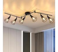 GeyouLux Plafonnier Industriel Spots, Avec Douille E14 Spots de Plafond, luminaires Intérieur 6 Spots LED Orientable pour Interieur Cuisine Chambre Salon Couloir Galerie Max 30W(Sans Ampoule)
