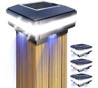 GEYUEYA Home Lot de 4 lampes solaires d'extérieur à DEL, 12 à 16 heures, étanchéité IP65, capuchons de poteau de terrasse pour poteaux en bois de 10,2 x 10,2 cm, 12 x 15,7 cm, 15,2 x 15,2 x 15,2 cm