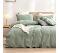 Gezu Coton Sets de Housse de Couette 220x240 cm Verte Sauge Parure de Lit Coton Haut Gamme Plissé Adulte 2 Personnes Moderne Doux Linge de Lit avec 2 Taies d'oreiller 65x65cm avec Fermeture Éclair