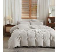 Gezu Housse de Couette 100% Coton 140x200 Gris Clair Demi-Lin Coton Lin Parure de Lit Doux Respirant Douillet Linge de Lit 2 Personne avec Fermeture Éclair et Taies d'oreiller 65x65cm