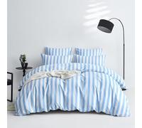 Gezu Housse de Couette 140x200 Coton avec 1 Taies d'oreiller 65x65 cm-100% Coton Pur- Design Rayures Bleu Clair Blanc Parure de Lit 1 Personne en Respirable avec Fermeture Éclair