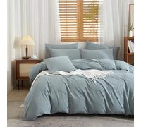 Gezu Housse de Couette Coton 240x260cm Bleu 100% Lin Coton Mélangé | Parure de Lit 2 Personnes Naturel Lin Coton Doux Respirant Linge de Lit avec Fermeture Éclair avec 2 Taies d'oreiller 65x65