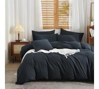 Gezu Housse de Couette Coton 240x260cm Gris 100% Lin Coton Mélangé Parure de Lit 2 Personnes Naturel Lin Doux Respirant Linge de Lit avec Fermeture Éclair avec 2Taies d'oreiller 65x65