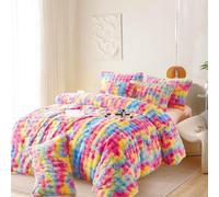 Gezu Housse de Couette Hiver 220x240 Arc-en-Ciel Parure de Lit en Fausse Fourrure de Lapin Super Douce Flanelle Velours Chaude Luxueuse Literie avec 1 Taies d'oreiller 65x65 avec Fermeture Éclair