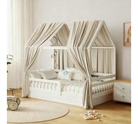 GFCC Ciel de Lit Cabane Ensemble de Décoration avec 2 Pièces Rideaux Lit Cabane Enfant Baldaquin Ciel en Tissu de Maison Chambre pour Fille Garçon,62 x 270 cm Camel