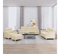 GFEROMRF Ensemble de canapé 4 pièces en tissu crème avec coussin