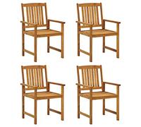 GFEROMRF Lot de 4 chaises de jardin en bois d'acacia avec coussins | Design à lattes en bois massif, robuste et stable, charge de 110 kg, coussin avec cordons de fixation