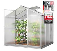 GFP Serre ECO 3 cadre aluminium 192x192 cm Plaques double paroi 6 mm avec cadre de fondation et ouvre-fenêtre automatique