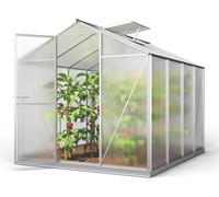 GFP Serre ECO 4 cadre aluminium 192x256 cm Plaques double paroi 8 mm avec cadre de fondation et ouvre-fenêtre automatique