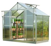 GFP Serre Topas 2 cadre aluminium 225x133 cm Plaques double paroi 6 mm avec cadre de fondation et ouvre-fenêtre automatique