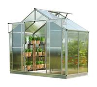 GFP Serre Topas 2 Cadre Aluminium 225x133 cm Plaques Double paroi 8 mm avec Cadre de Fondation et ouvre-fenêtre Automatique