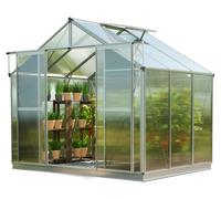GFP Serre Topas 3 cadre aluminium 225x195 cm Plaques double paroi 6 mm avec cadre de fondation et ouvre-fenêtre automatique