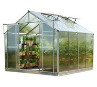 GFP Serre Topas 4 cadre aluminium 225x259 cm Plaques double paroi 6 mm avec cadre de fondation et ouvre-fenêtre automatique