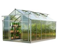 GFP Serre Topas 6 cadre aluminium 225x384 cm Plaques double paroi 8 mm avec cadre de fondation et ouvre-fenêtre automatique